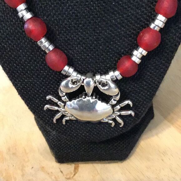 Necklace, Handmade Red & White Statement Necklace, NEW, 26", Artisan - Picture 2 of 6